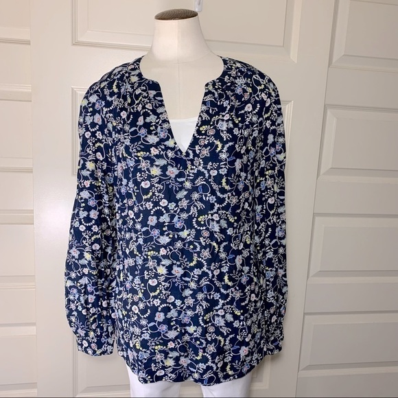 Gap Framed Zen Blouse M Modal Bohemian Springfield Top Blue Balloon Sleeve Shirt - Picture 8 of 11